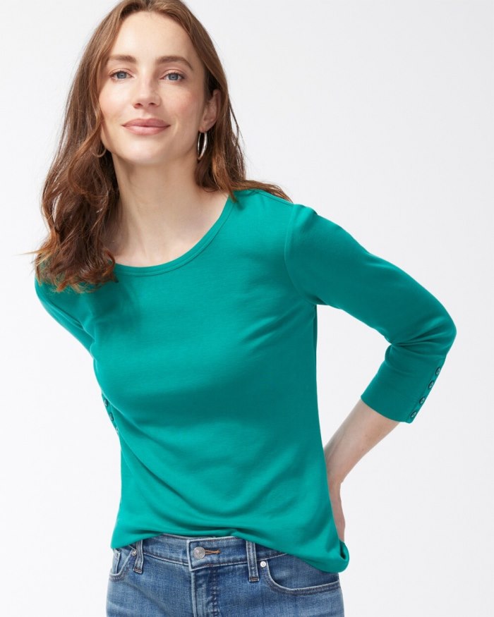 Chicos Pima 3/4 Sleeve Everyday Tee - Ceramic Green