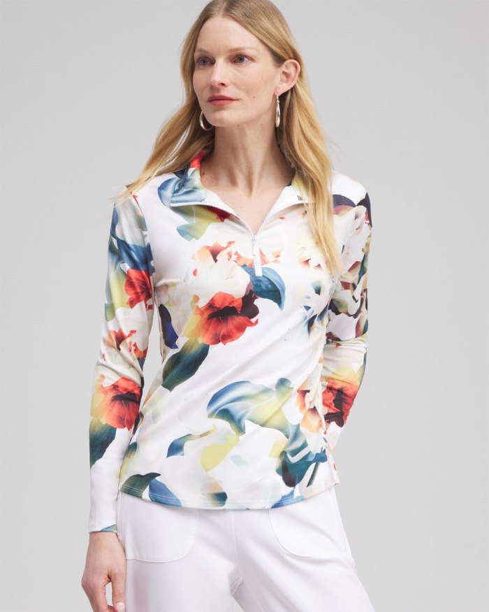 Chicos Zenergy UPF Floral Long Sleeve Top - Nectarine