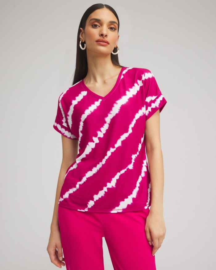 Chicos Zenergy V-neck Tie Dye Tee - Magenta Rose