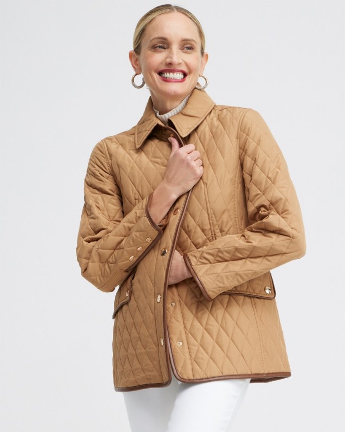 Chicos Quilted Mid-Length Jacket - Camel