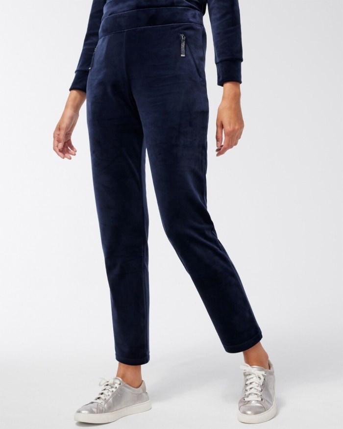 Chicos Zenergy Velour Zip Pocket Pants - Classic Navy