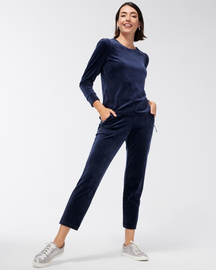 Chicos Zenergy Velour Zip Pocket Pants - Classic Navy