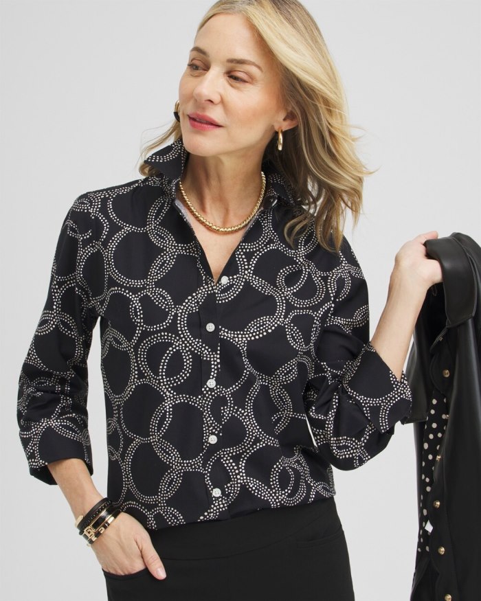 Chicos No Iron Stretch Circle Print Shirt - Black