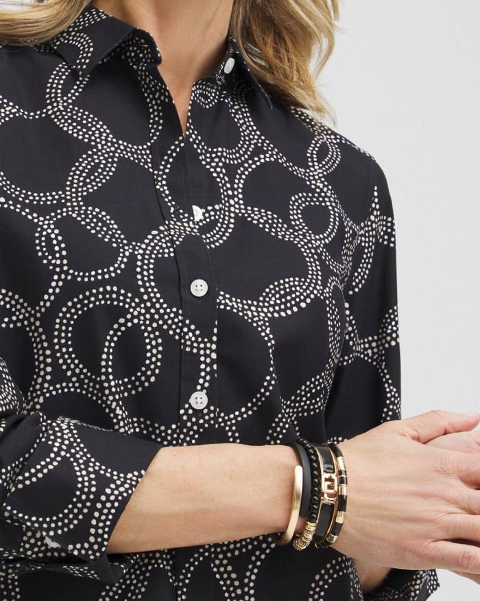 Chicos No Iron Stretch Circle Print Shirt - Black