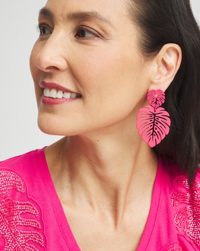 Chicos No Droop Pink Leaf Earrings - PINK BROMELIAD