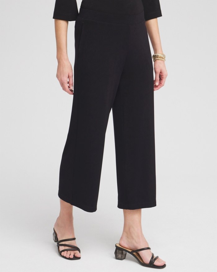 Chicos Travelers Wide Leg Pocket Cropped Pants - Travelers Black